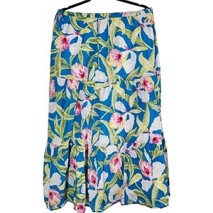 Ralph Lauren Blue Pink Iris 100% Cotton Tiered Midi Skirt Medium
